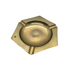 Vintage Brass Ashtray Hexagon Solid Made In India Table Decor 5 1/2" Free Ship